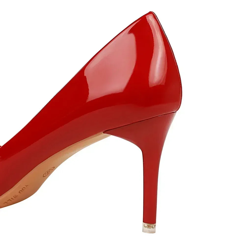 Kobiety 7.5cm 10.5cm Wysokie obcasy Moda Błyszczące skórzane czółenka Lady Fetish Red Nude Stiletto Scarpin Low Heels Dress Designer Shoes