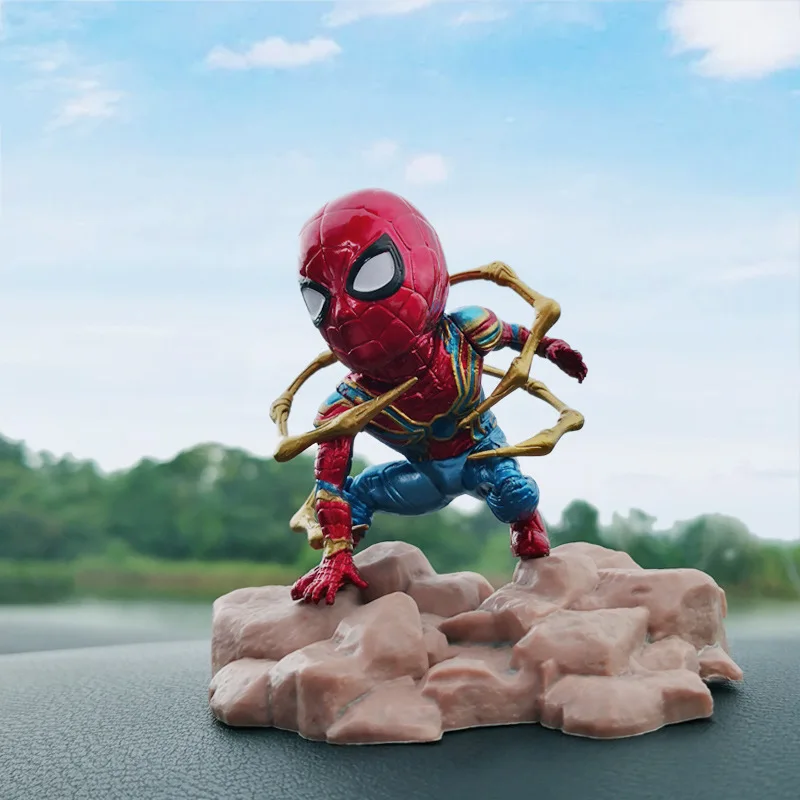 Disney Anime Iron Man SpiderMan Action Figures Model Decor Car Ornaments Cartoon Cake Decoration Auto Interior Accessories Gifts