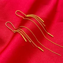 24K Gold Plated Charm Earrings For Women Long Tassel Earing Pendientes Mujer 2023 New Fashion Jewelry Accessories Party Gifts