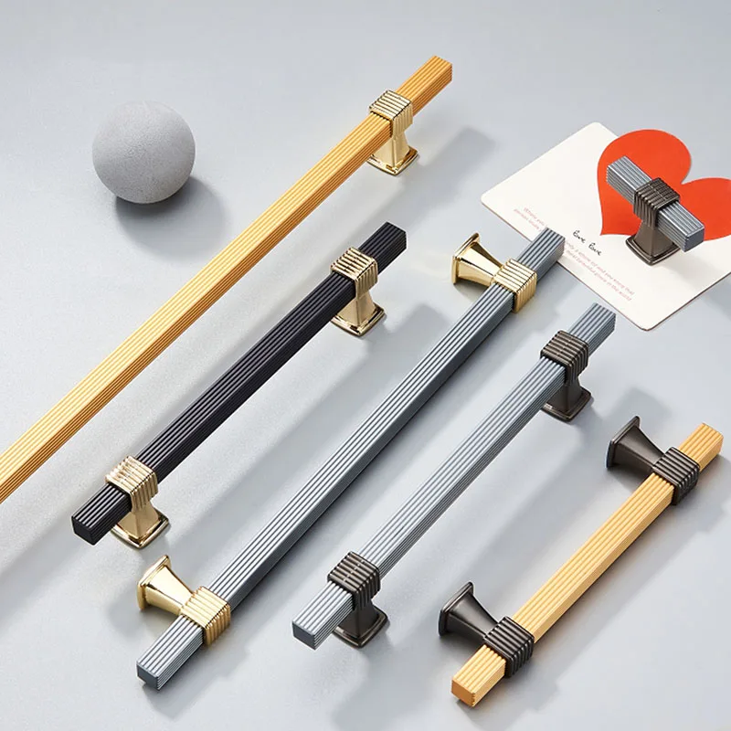 New  Knurled Aluminum Wardrobe Handles Drawer Dresser Cupboard Cabinet Pull Bar Furniture Door Bar Handle Long Handle Gold Gray