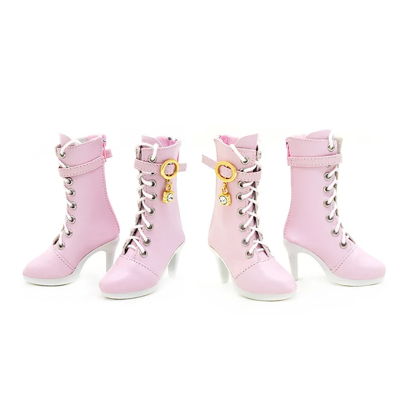 

Unbranded Doll High Heel Ankle Boots Pink Lace Up Style With Pendant For 60cm 1/3 BJD Barbie Jointed Doll Dress Up Accessories
