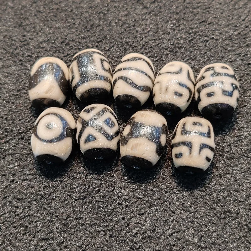 Xizang Totem Black and White Dzi Horseshoe Weathered Daluo Agate Sky Bead Necklace Pendant Bracelet DIY Accessories 10pcs/pack