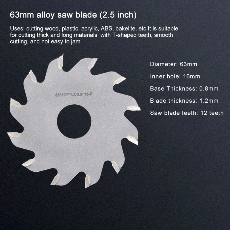 63mm Hard Alloy Saw Blade, T-shaped Tooth Alloy 2-inch Small Slice, Woodworking Thin Saw Blade for Cutting Wood, Acrylic, ABS