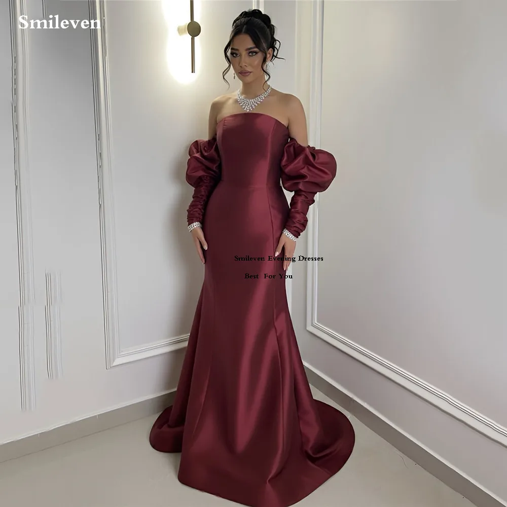 فستان سهرة مثير بدون حمالات من Smileven مع أكمام قابلة للفصل للحفلات الراقصة للنساء فساتين حفلات ماكسي مخصصة