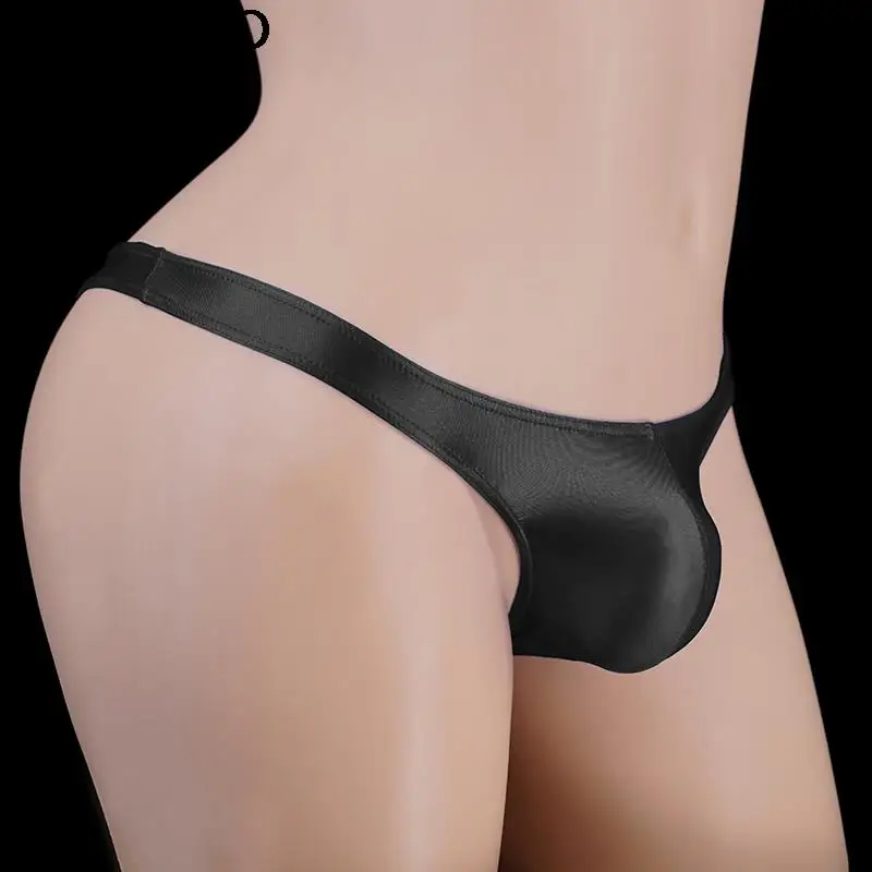 Bragas sexys lisas y brillantes para hombre, ropa interior brillante de cintura baja, elástica convexa en forma de T, ropa interior de un solo Ding