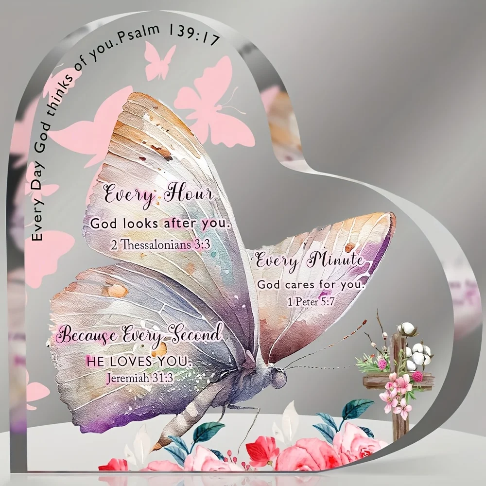 CIFBUY Acrylic Christian Gift Bible Verse Ornament 2D Flat Inspirational Desk Decor Religious Gift For Women Friendship Birthday
