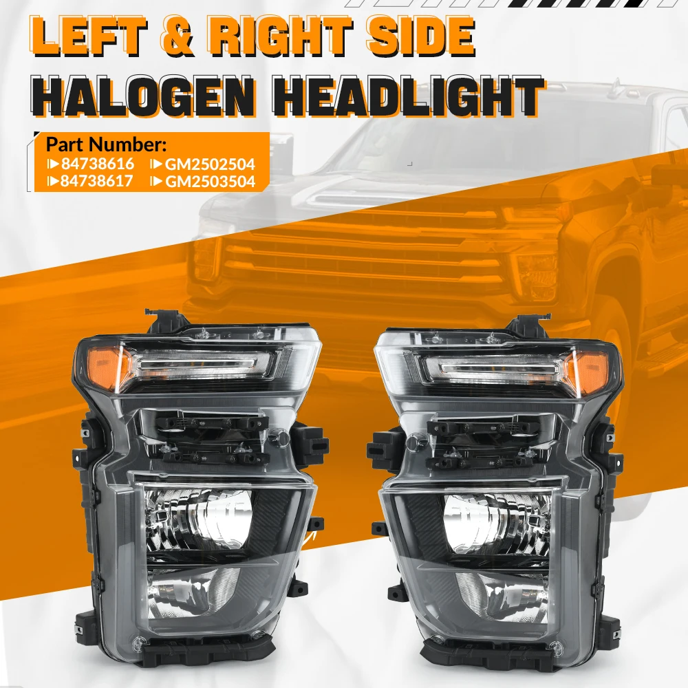 For 2020-2023 Chevy Silverado 2500HD 3500HD Left Driver / Right Passenger Halogen Headlight Headlamp 84738617 GM2503504