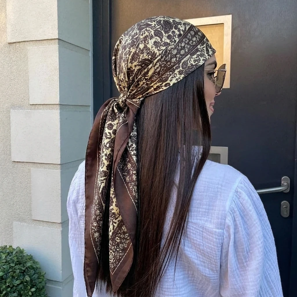 Luxusmarke 2026 Leopardenmuster Quadratischer Seidenschal für Damen Hijab Haarbänder 90cm Halstuch Damen Satin Schal Stirnband