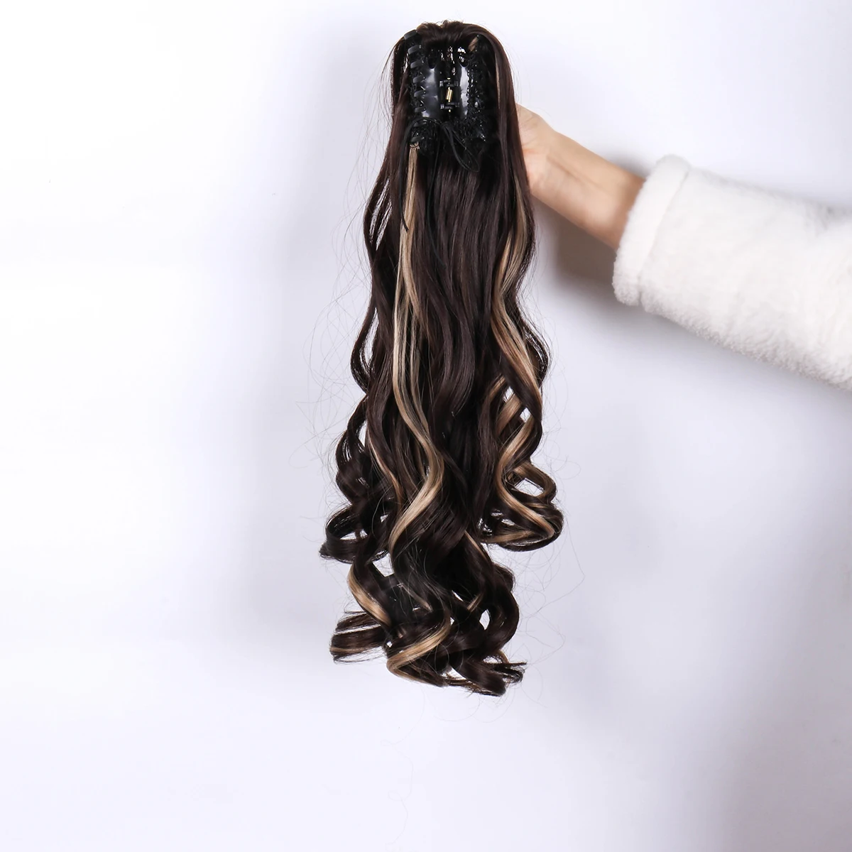 Heat Resistant Fiber Long Curly Wavy Clip in Ponytail Hairpiece multicolour 20Inch Full Machine Made Top Quality Young Female Ha