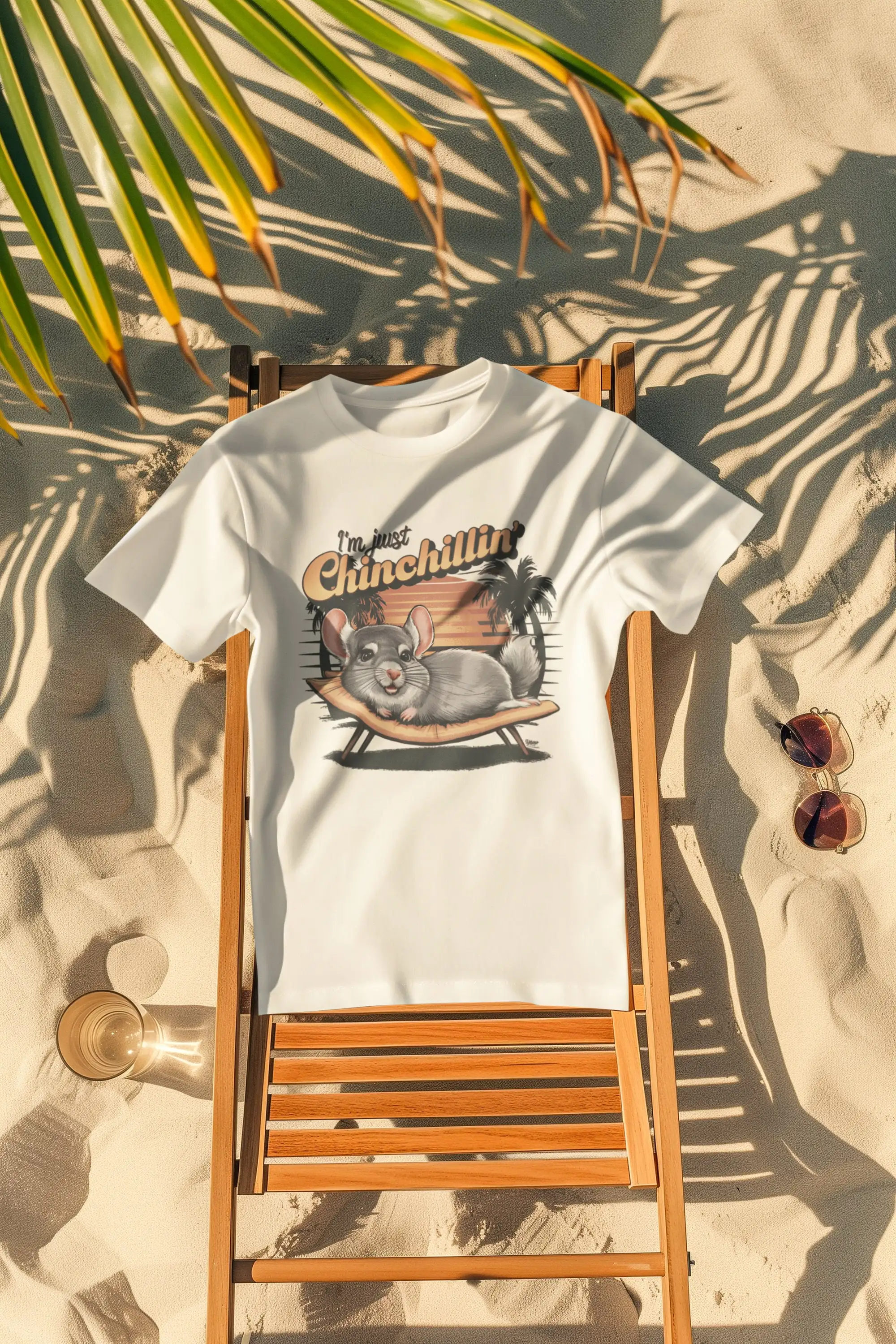 Softstyle T Shirt Chinchilla Vintage Sunset Chill Illustration Comfortable Cotton Retro Palm Trees Perfect Casual Wear