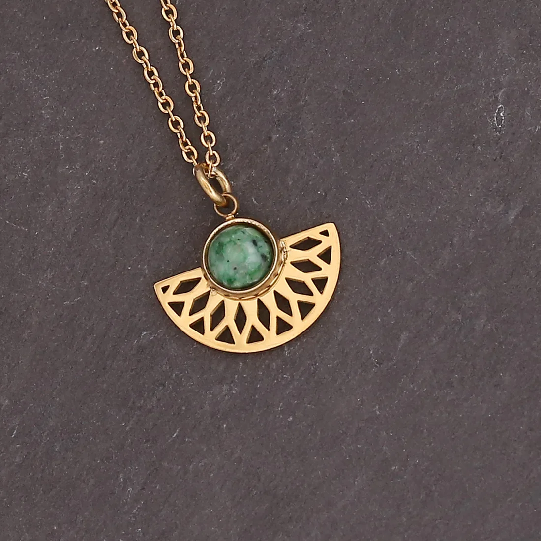Natural Stone Vintage Necklace Cross Sunflower Sector Pendants Gold Color Stainless Steel Necklace Bohemian Jewelry for Women