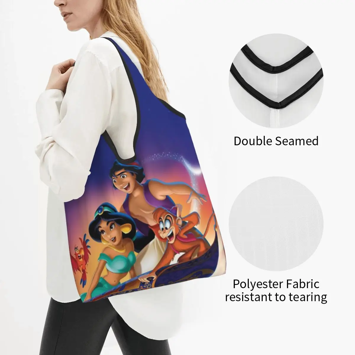 Aladdin Portable Tote Shopping Bags Reusable Shopper Bag Groceries Handbag Shoulder Bag