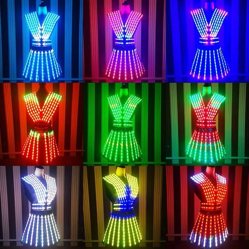 LED Dress Light Up Dance Costume Full Color Clothes Performance Wear Club Luminous Dancing women\'s Suit