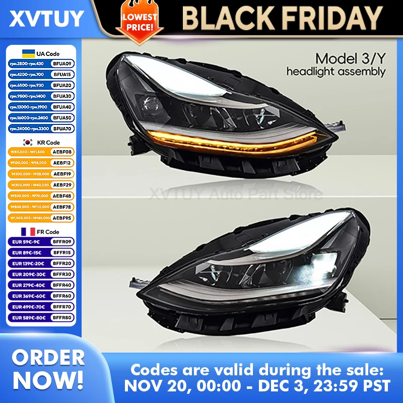 مجموعة مصابيح السيارة الأمامية لسيارة تسلا Model3/Y أضواء السيارة LED سيدان ترقية مصابيح تصميم النمط الأزرق ملحقات السيارات متتابعة #1