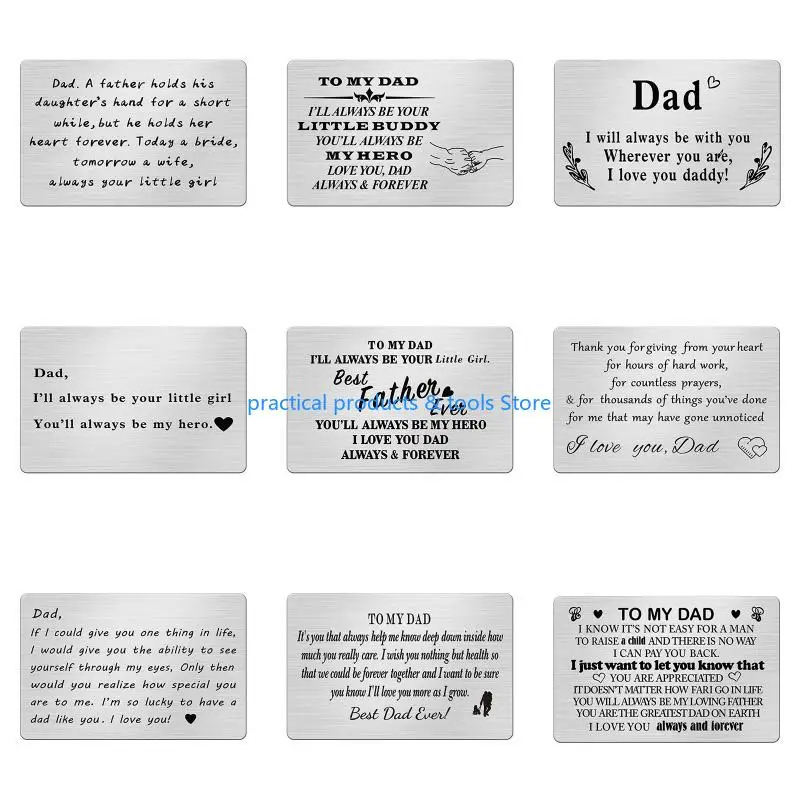 

77JB Father's Day Wallet Insert Card Stainless Steel To My Dad Card Engraved Ornament From Daughter Son Wife Gift Supplies