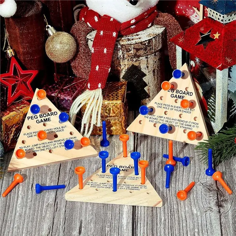 CYGJ-Table Game Wooden Board 12-Pack Triangle Peg Games For Family Boys Girls Adults, Learning Toys Travel Peg Jump Toys