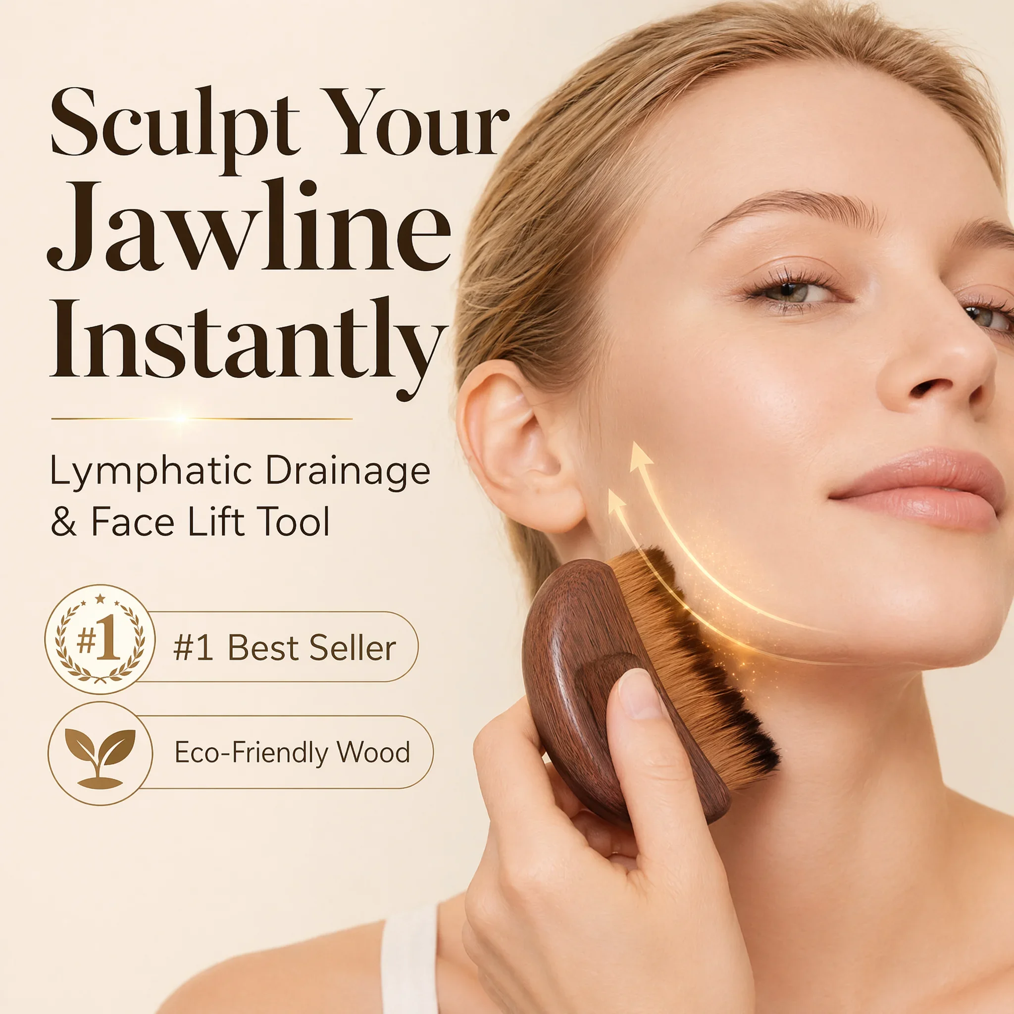 

Natural Walnut Wood Lymphatic Face Brush Ultra Soft Bristles Facial Contouring Tool Jawline Sculptor Reduce Puffiness Skin Care
