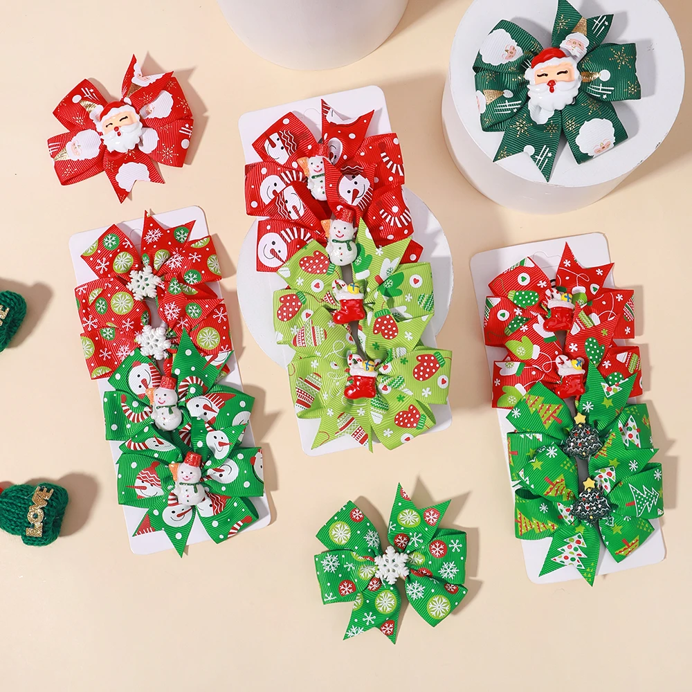 4Pcs Baby Mädchen Weihnachten Haar Bögen Clip Set Schöne Neue Jahr Party Geschenk DIY Santa Claus Haarnadel Headwear Kinder Haar zubehör