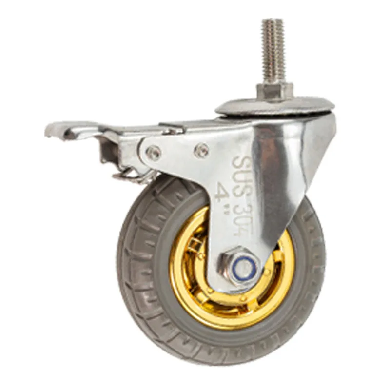 

4pcs of set 4inch stainless steel sus304 PP Core elastic rubber wheel top Plated fixed with lock food fishing Industry casters