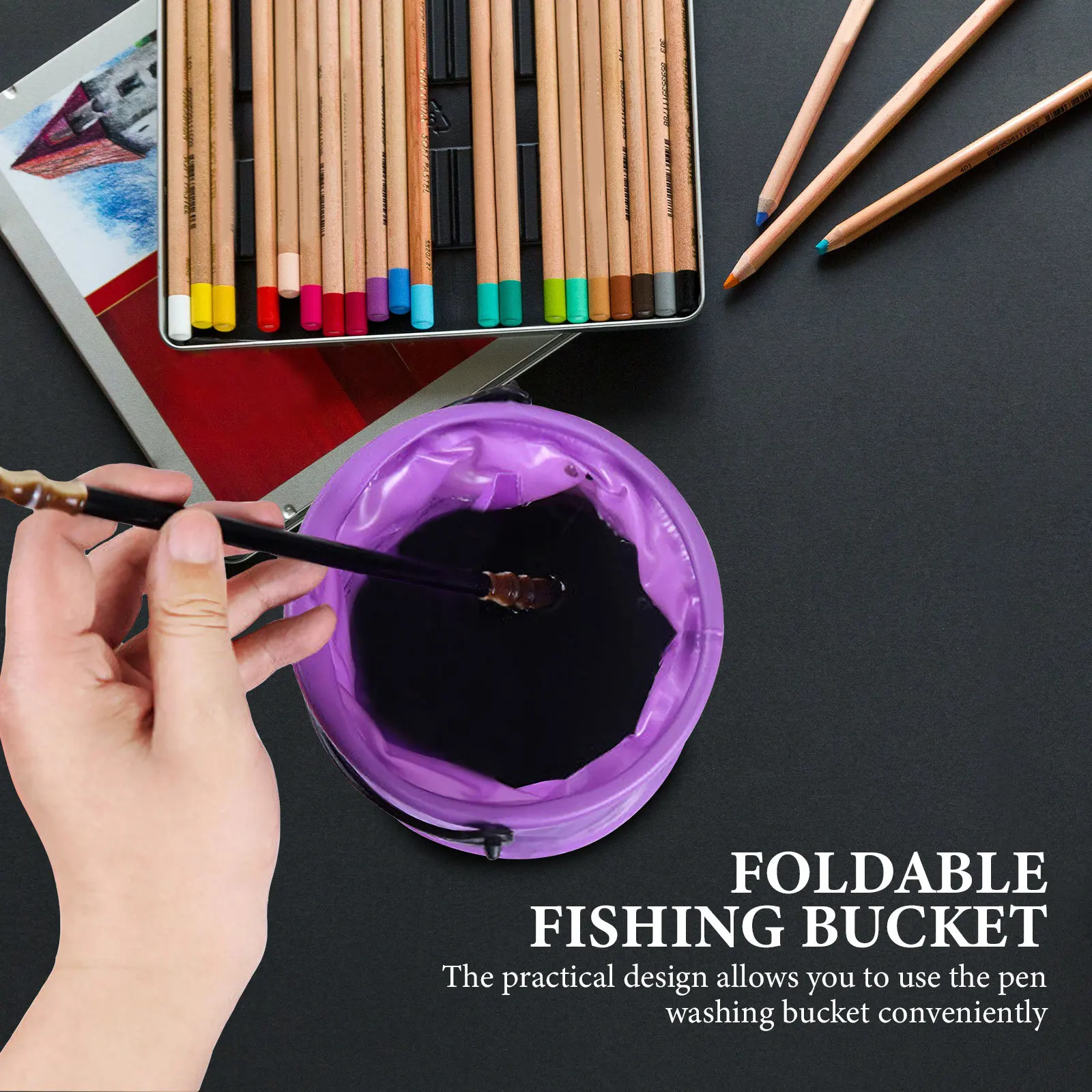4 قطع فرشاة رسم قابلة للطي، دلو غسيل محمول من مادة PVC قابل للطي، خفيفة الوزن، غسالة أقلام، لوازم فنية خارجية، رسم