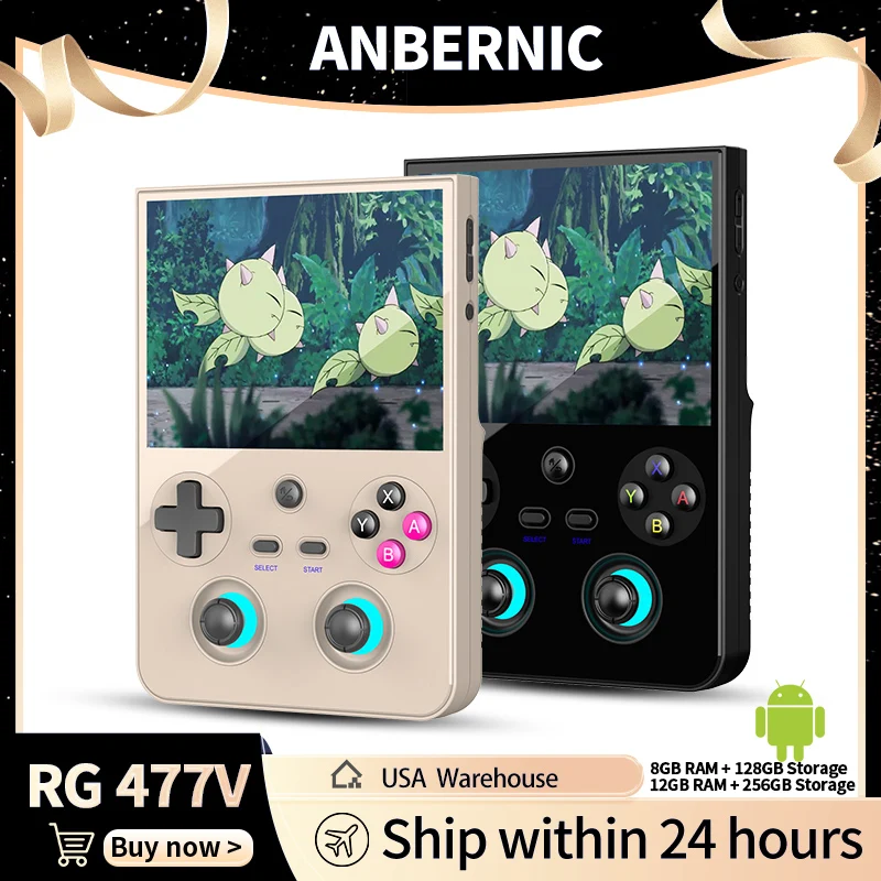 Consola de Juegos Portátil ANBERNIC RG 477V, Pantalla Táctil de 4.7 Pulgadas, Dimensity 8300, Android 14, WiFi 6E/Bluetooth, Joystick Hall, Luz RGB, 5500mAh