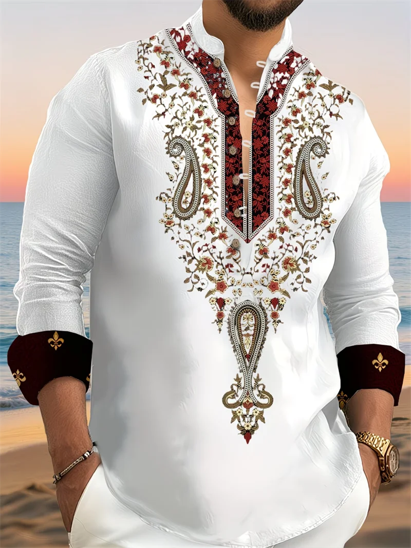 

Новая мужская рубашка с длинными рукавами и 3D-принтом в этническом стиле, модный и роскошный принт, удобный и мягкий верх.