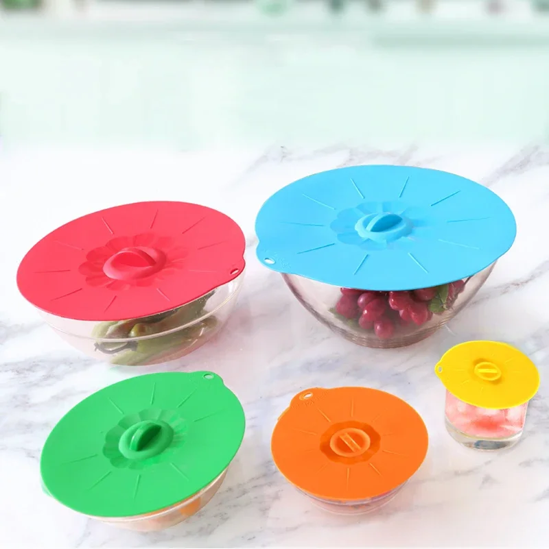 Set of 5 Silicone Microwave Bowl Cover Cooking Pot Pan Lid Cover Food Wrap Cooking Tools Kitchen Utensil Fresh-keeping Bowl Lid