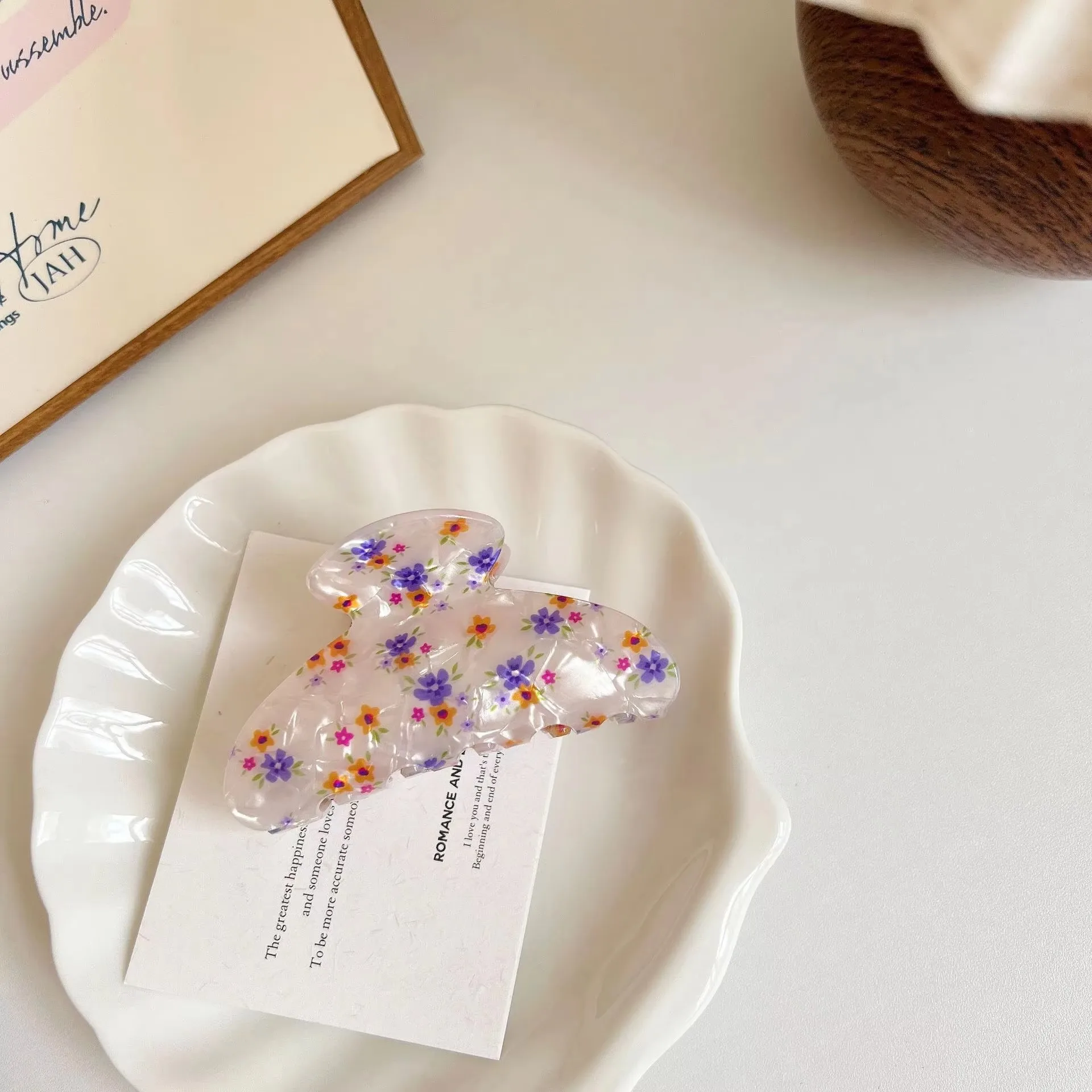 1 منتزع جديد مطبوع، مشبك سمك القرش على شكل زهور عتيقة، أداة التقاط شعر عصرية على شكل شعر مكسور