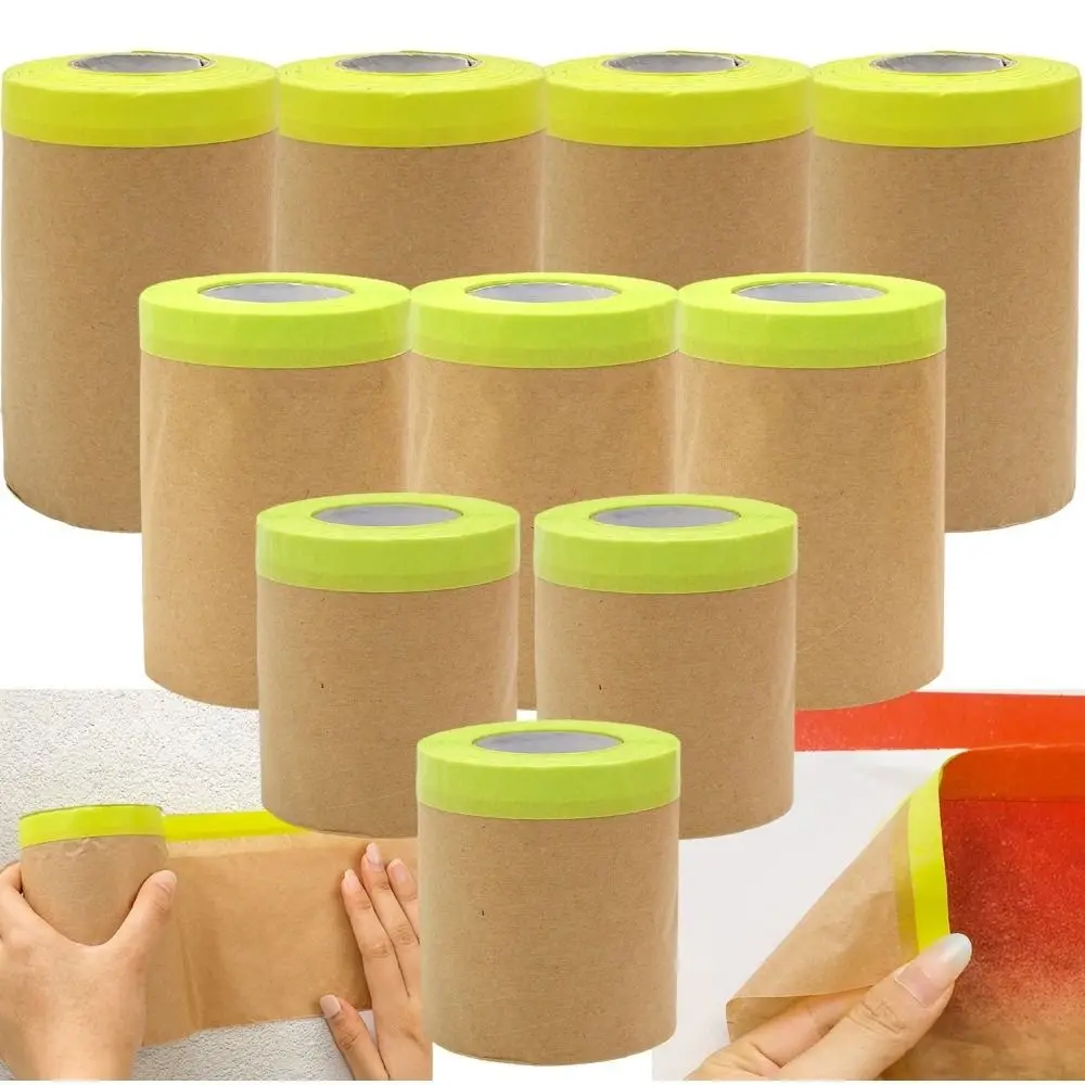 

15m Pre Taped Masking Paper Trimmable Durable Kraft Paper Masking Film Paint Masking Paper for Painting Spray Protective