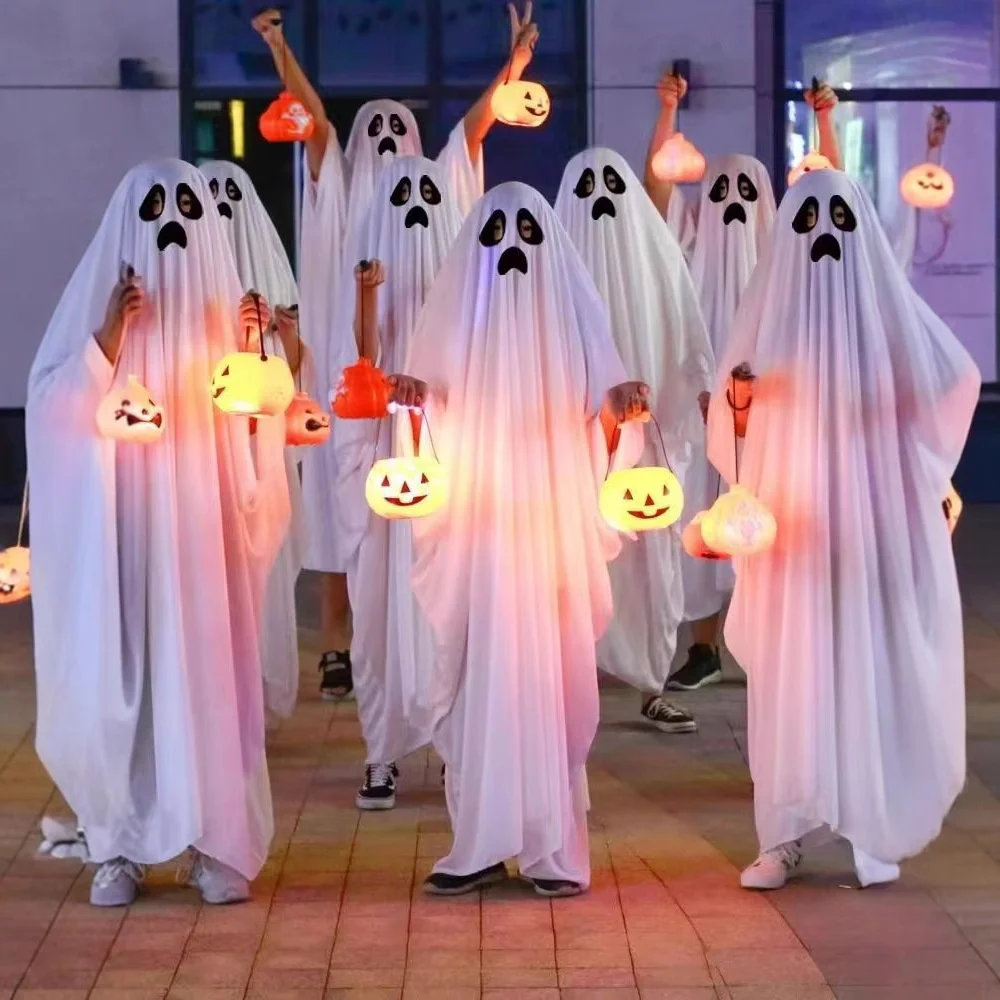 

Костюм-накидка «Призрак» для детей на Хэллоуин, белый эльфийский наряд для косплея, аксессуар для мальчиков и девочек