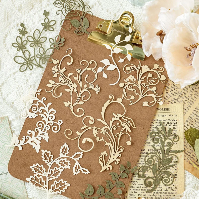 10pcs/lot Vintage Botanical Cut-Out Papers - Lace-Like Base Sheets for Journal & Scrapbooking