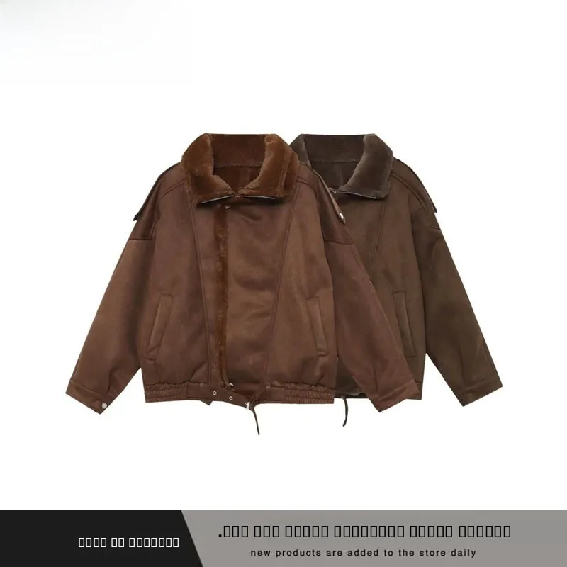 

New Autumn Winter Women's Loose Fit Two Tone Outerwear ZR Sle Design Street Faion Polyester Fiber 00% Coat