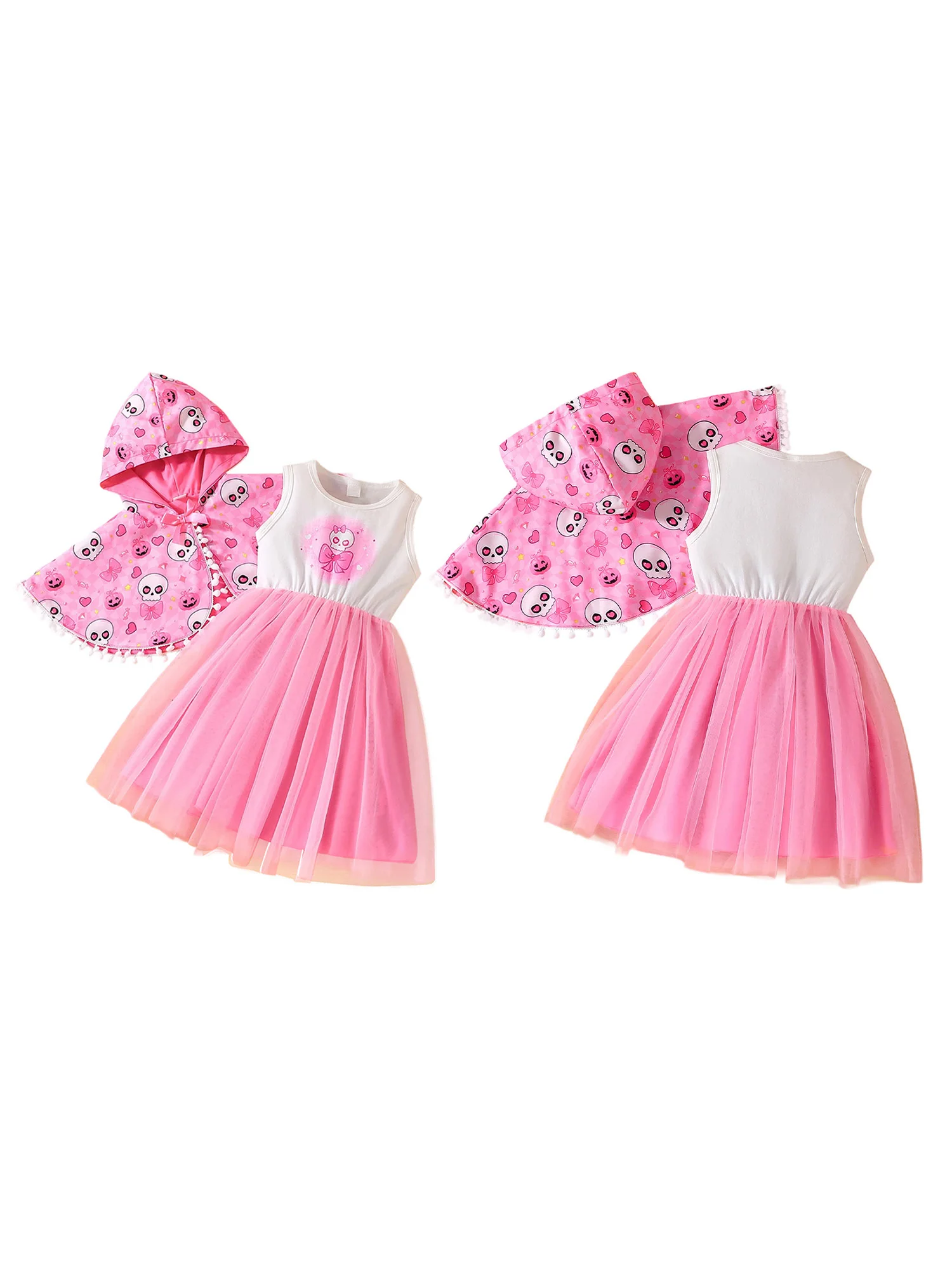 

Очаровательный комплект костюма на Хэллоуин для маленьких девочек с тюлевым платьем без рукавов и накидкой с капюшоном с длинными рукавами — милый наряд для малышей