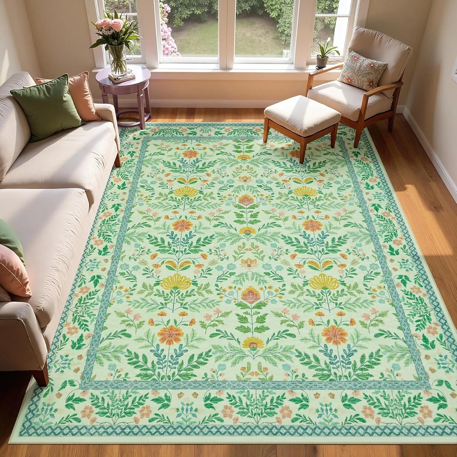 

Ковер для гостиной, мягкий, удобный, машинная стирка, противоскользящий, бежевый, с цветочным принтом, большой размер, коврик для спальни