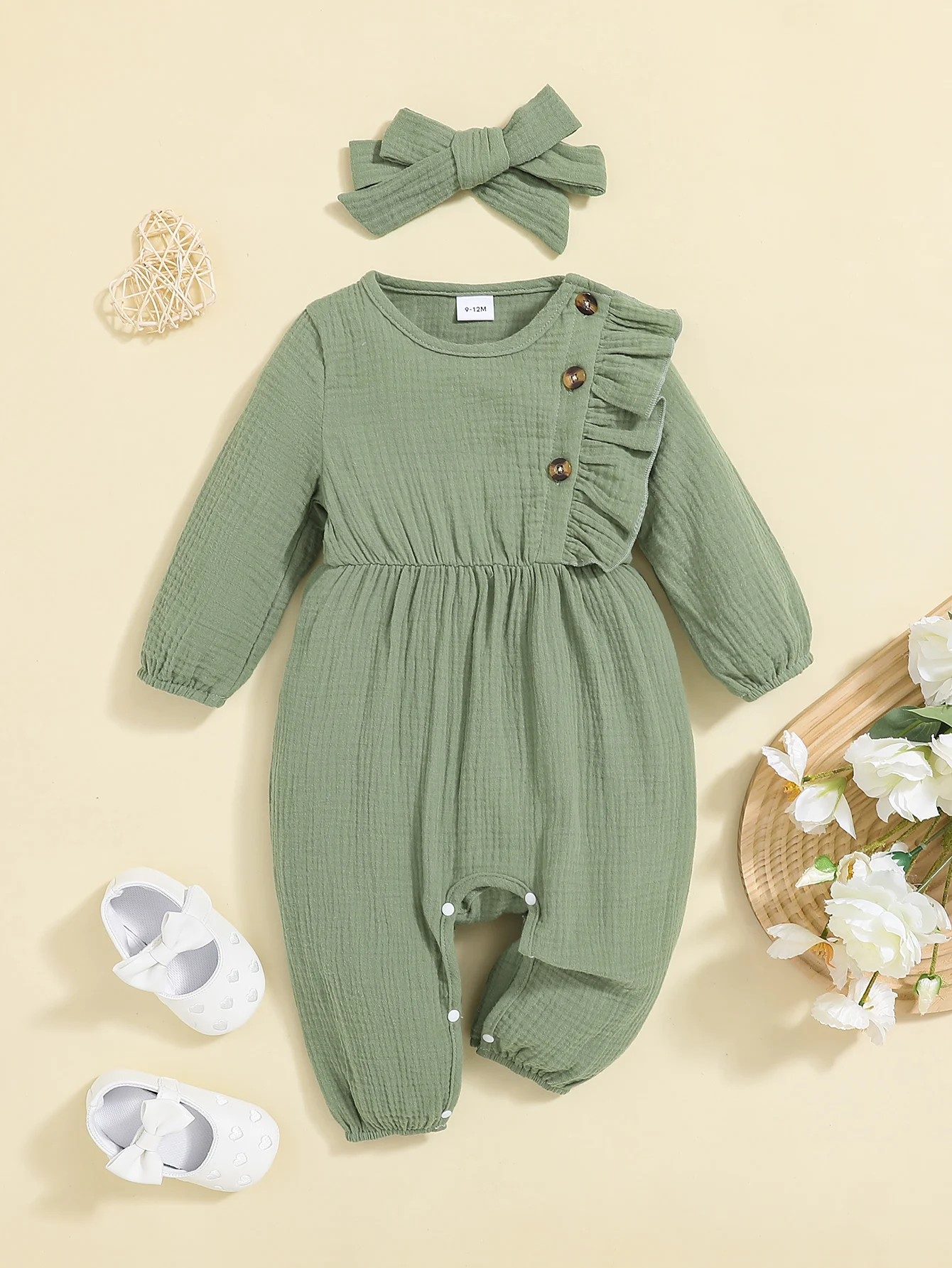 New fashion autumn baby girl green jumpsuit crawling clothes