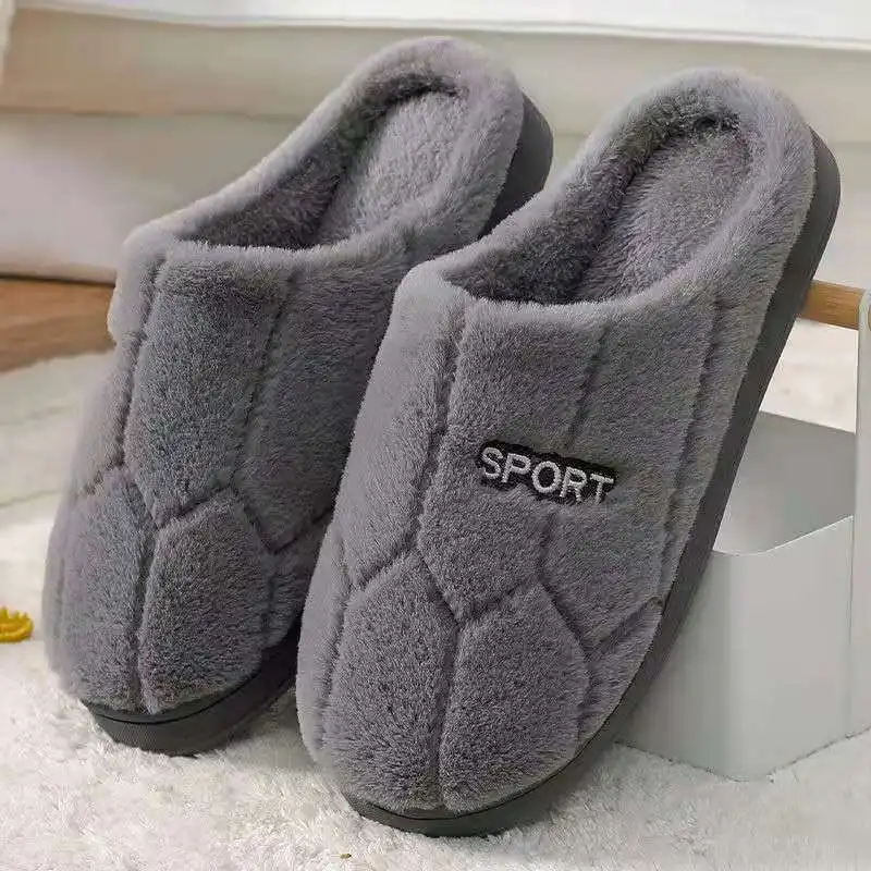 Cotton slippers for home use, indoor warmth, anti slip, thick soled couple's fur slippers for men