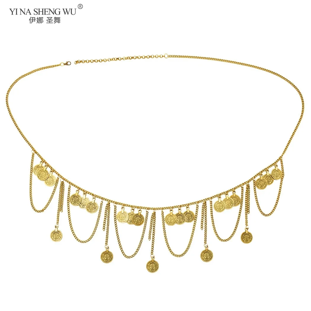 Estilo bohemio danza del vientre cintura Chians moneda colgante cintura Chians mujeres turco Color oro danza gitana accesorios de joyería nuevo
