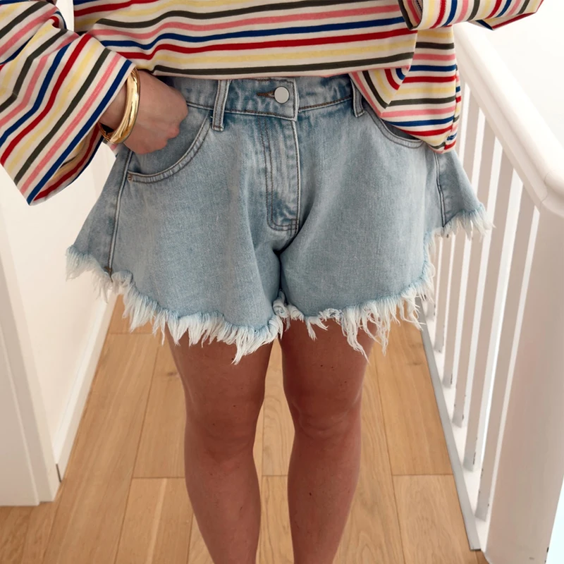 Frill Fringe Design Commuting Fashion Shorts 2026 New High Street Pocket Women's Shorts Polka Dot Printed Button Beach Shorts