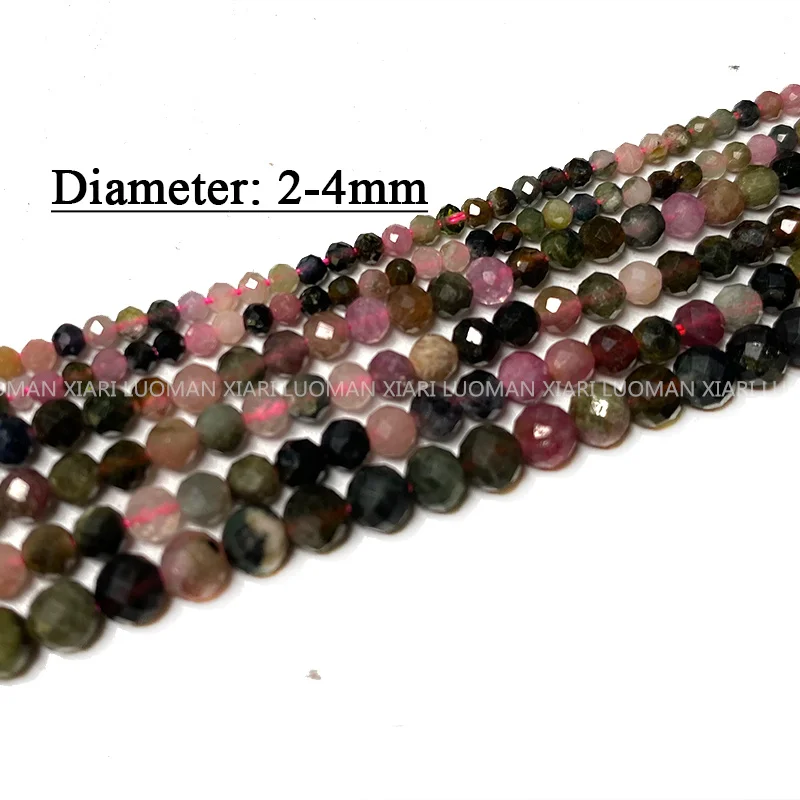 Fine 100% Natural Stone Beads Faceted Tourmaline Loose Round Gemstone  For Jewelry Making DIY Bracelet Necklace Charms 2-4mm