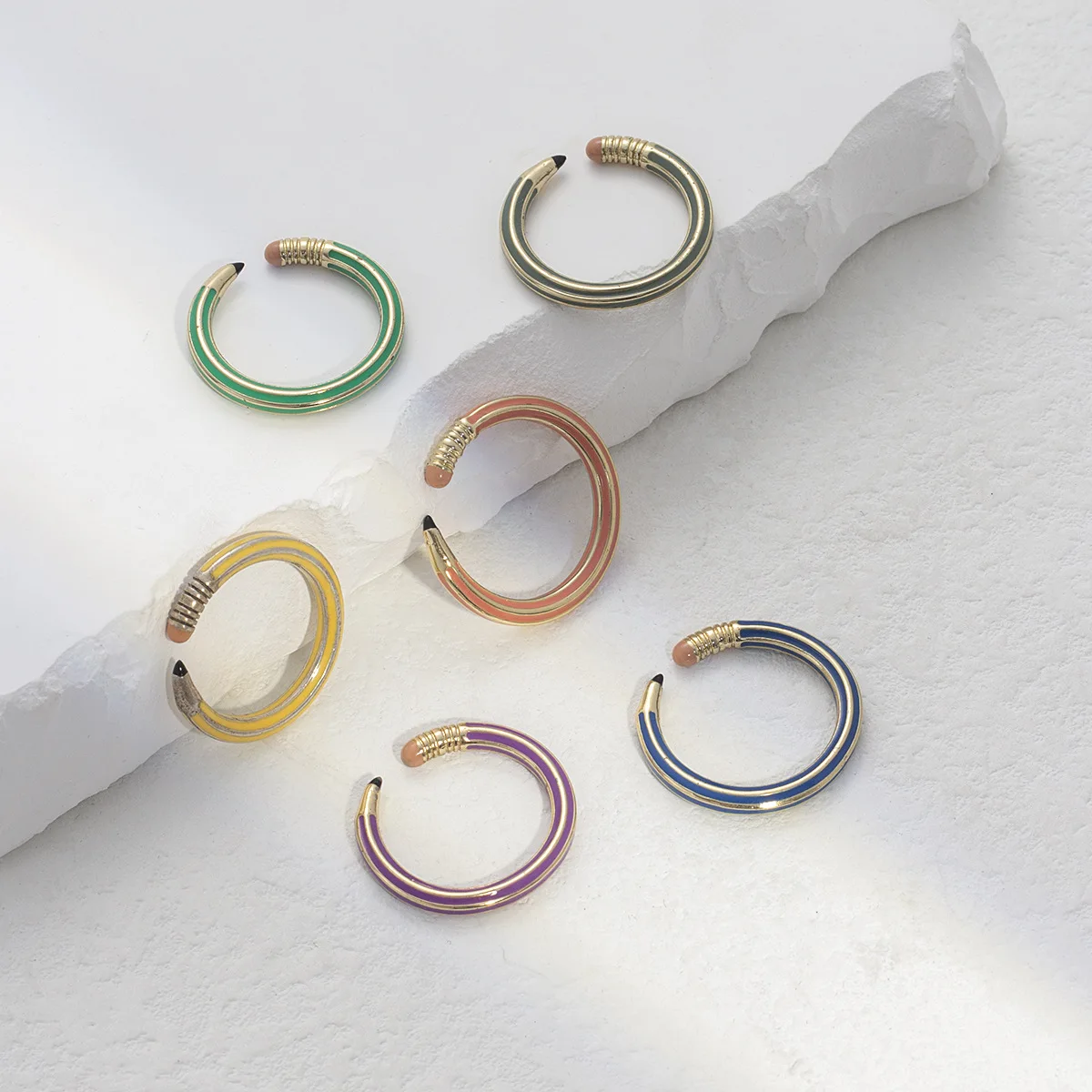 Fashionable Colorful Ring Korean Exquisite Pencil Shaped Cartoon Enamel Ring Light Luxury Hand Jewelry