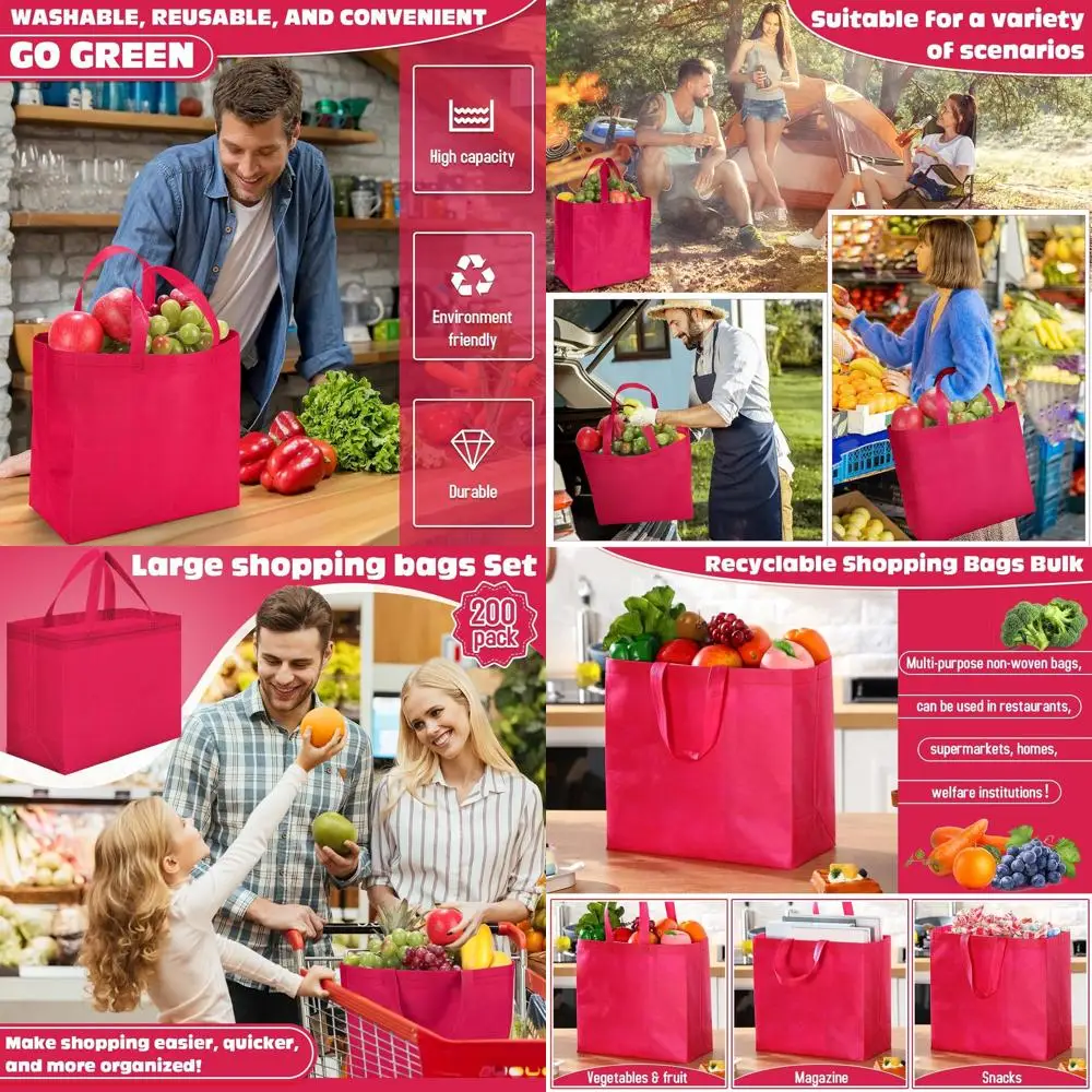 Grandes sacolas não tecidas dobráveis para compras de supermercado, 12,6x11,8x6,3 polegadas, pacote em massa