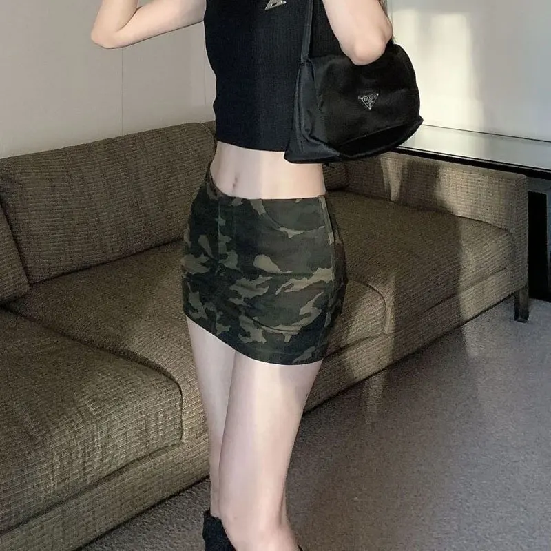 

Camouflage Safari Style Hotsweet Short Skirts Women's Clothing Low Waist Summer Slim A-Line American Retro Bag Hip Mini Skirts