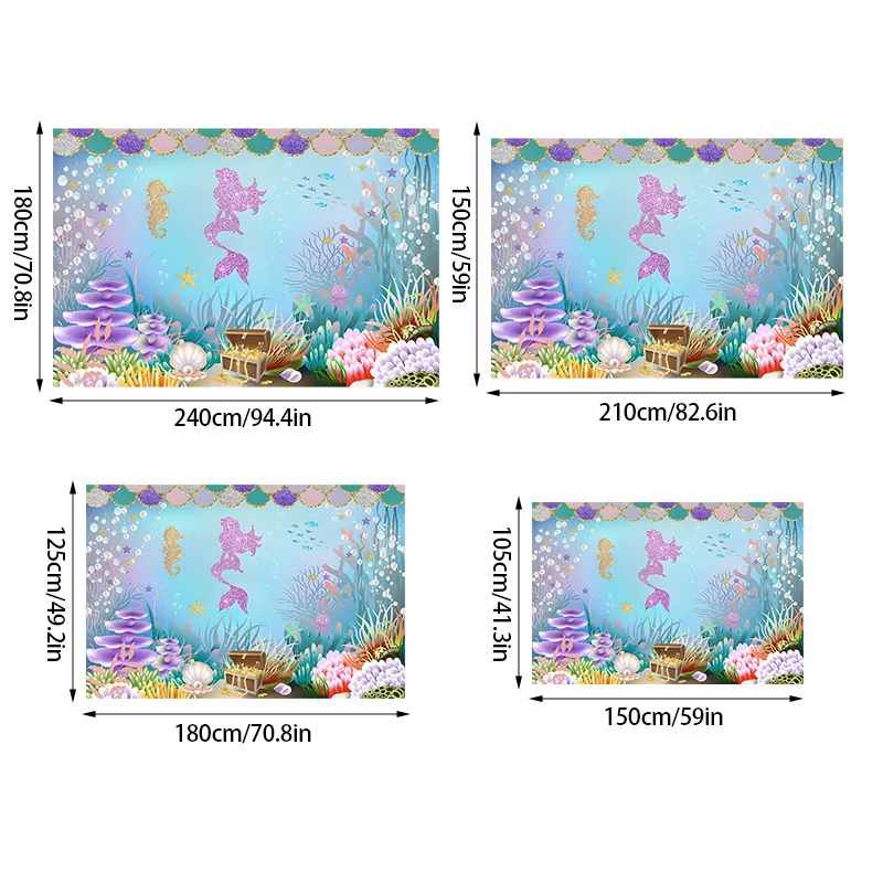 Mermaid Background Cloth Girl Birthday Party Photography Background Wedding Baby Shower Decor Backdrop Banner For Photo Studio