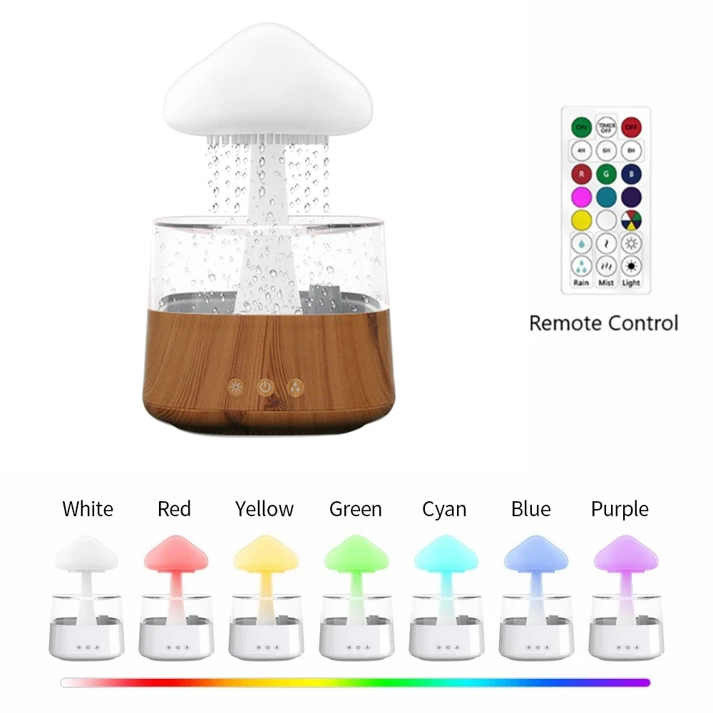 

Ultrasonic Rain Cloud Water Drops Air Humidifier Diffuser with Essential Oil Spray - 450ML USB Bedroom Car Aroma Diffuser with L