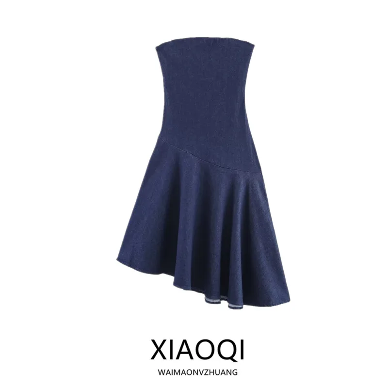 Automne 2025 nouveau Design pour femmes sens polyvalent asymétrique Denim Dr décontracté Svel Tube Dr européen Sle dames Dr