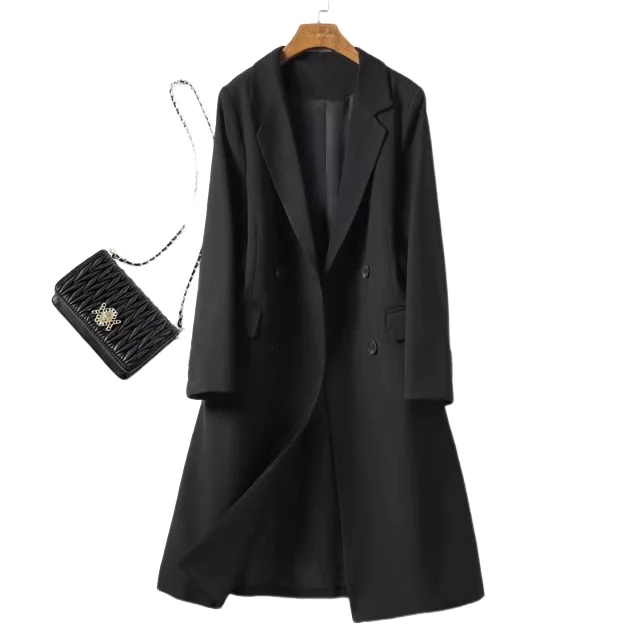 Cappotto di lana urbano da donna Autunno Inverno Manica lunga Colletto dentellato solido Giacca doppiopetto Giacca da donna Midi Office Lady