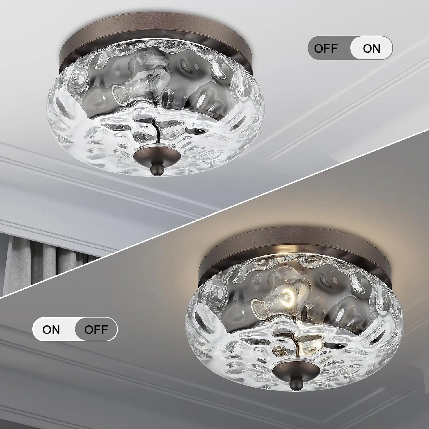 Darkaway Ceiling Light Fixtures Flush Mount Indoor Outdoor Ceiling Light With Water Ripple Glass Shade For Hallway Kitchen