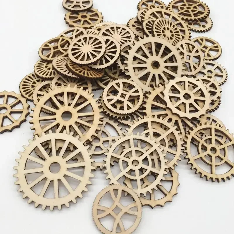 50 Pcs Unfinished Gear Wooden Mixed Shaped for DIY  Living Room Bedroom Table Wall Decor Bar Shop Hanging  Decoration