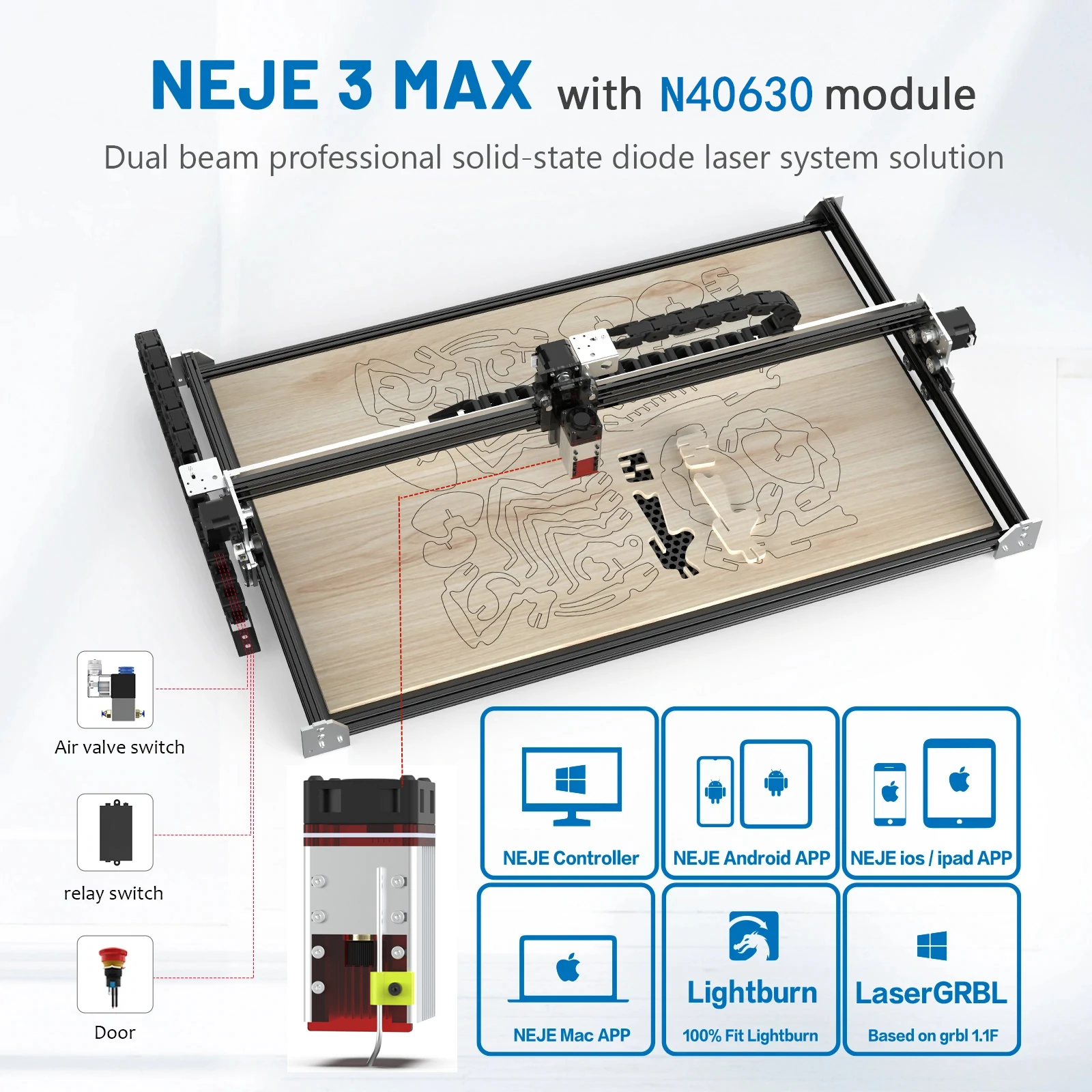 NEJE Factory 3 Max 30w Macchina per incisione laser a diodi N40630 CNC 460x810mm Incisore e taglierina LaserGRBL Lightburn Controllo APP