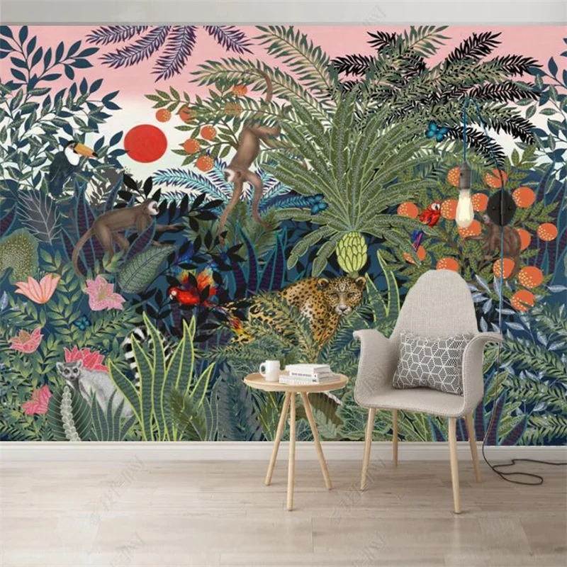 

Custom Tropical Rainforest Plants Animal Wallpapers for Living Room Bedroom Sofa Background Wall Decor Mural Wall Paper